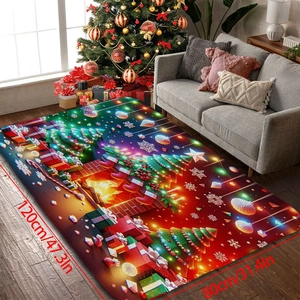 Detailed view of Christmas flannel mat 120x80cm featuring a 3D tree and fireplace scene