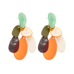 French vintage acrylic pebble drop earrings with colorful resin geometric tassels