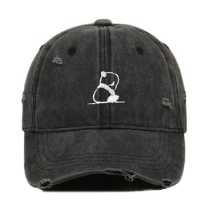 Washed Cotton Baseball Cap Vintage Distressed Panda Stickerei Casual Outdoor Sonnenschutz Hut Verstellbar Unisex