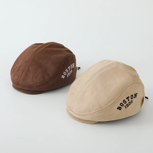 Kids Beret Hat Suede Corduroy Flat Top Newsboy Cap Retro British Style For Boys Girls Adjustable Boston Embroidery