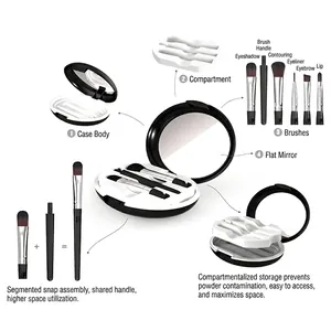 Portable 5-piece makeup brush set with mirror case and detachable brush heads