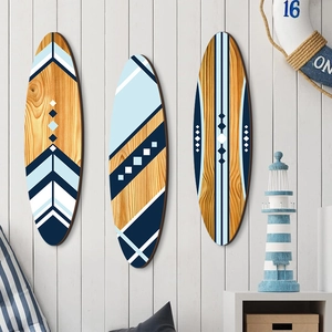 Surfboard Beach Wall Decor Wood Hawaiian Nautical Geometric Ocean Tropical Theme Hanging Plaque Home Room Ornament