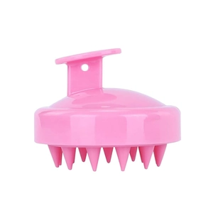 Ergonomic pink silicone scalp massager brush for hair washing with hanging hole