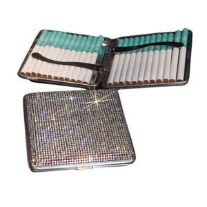 Luxury Rhinestone Stainless Steel Cigarette Case Portable Ultra-Thin Metal Tobacco Storage Box For Women Car Travel Accessories