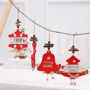 Wooden Christmas Hanging Ornaments Snowflake Reindeer Bell Tree Shape Festive Holiday Decoration With Bow And Bells