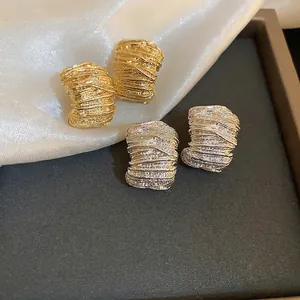 Irregular Wrinkled Texture Stud Earrings With 925 Sterling Silver Earring Post Geometric Metal Minimalist Modern Jewelry