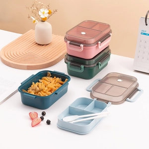 Double Layer Compartment Bento Lunch Box Plastic Sealed Leakproof Microwave Safe For School Office Minimalist