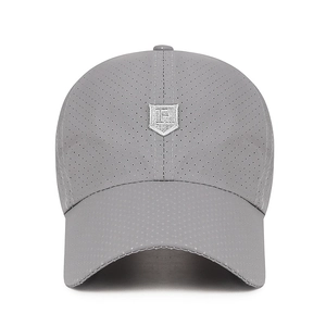 Breathable grey perforated quick-dry baseball cap with embroidered P shield logo