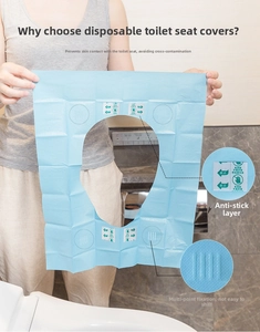 Waterproof disposable toilet seat cover with adhesive backing shown in close-up detail
