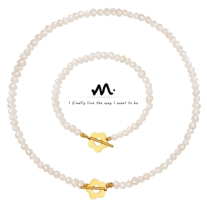 Freshwater Pearl Necklace And Bracelet French Baroque Flower OT Buckle Titanium Steel 18K Gold Plated Jewelry For Women