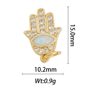 Golden Hamsa pendant with opal and diamonds, dimensions 15.0mm by 10.2mm and weight 0.9g