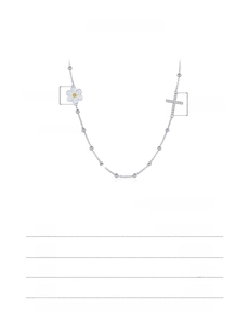 Detailed view of s925 silver choker with dimensions of daisy and cross pendants