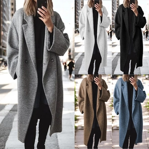 Trench-Coat Long Élégant en Mélange de Laine pour Femmes Coupe Ample Pardessus à Double Boutonnage pour Hiver Automne Vêtement d'Extérieur Élégant Top