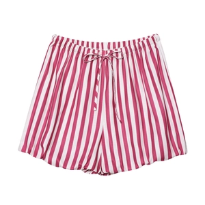 Pantalones cortos de rayas verticales rosas y blancas con cordón y cintura elástica
