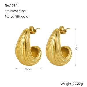 Minimalist 18k gold plated stainless steel curved geometric hoop earrings with texture