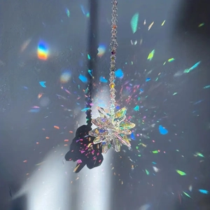 Crystal flower suncatcher pendant with AB colorful prism ball for rainbow light reflection