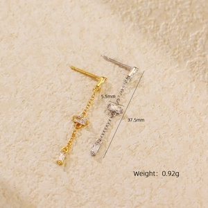 Elegant s925 silver long tassel chain earrings with zircon pendants, 37.5mm length