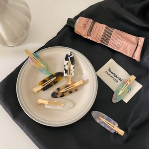 Acetate No Crease Hair Clips Marble Gradient Tortoiseshell Pattern Duckbill Clips For Women Makeup Bangs Styling Accessory