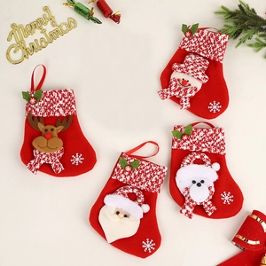 Christmas Stockings Felt Knit Hanging Ornament Gift Bag With Santa Snowman Reindeer Cartoon Pattern For Holiday Home Decor