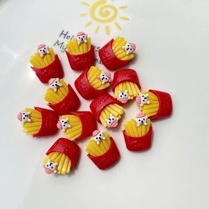 Macro shot of 3D resin teddy bear french fries DIY accessory for phone cases and jewelry