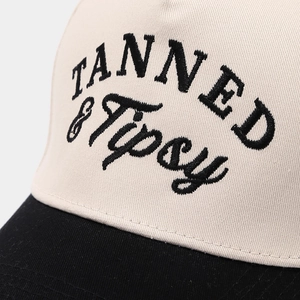 Retro color-block baseball cap with TANNED & Tipsy embroidery on high-quality twill fabric