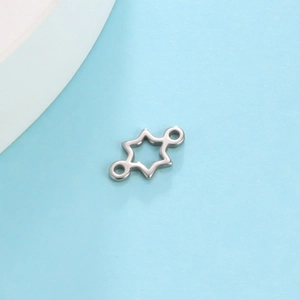 Geometric hexagon star charm in stainless steel for DIY jewelry making with dual rings