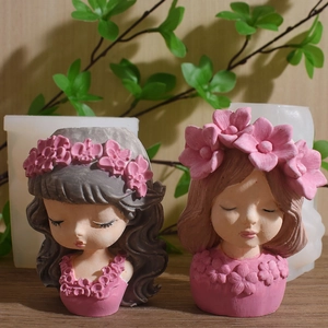 Detail view showing resin flower girl succulent pots and translucent silicone molds