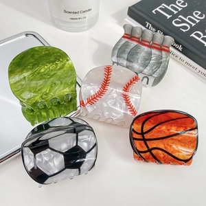Sports Theme Hair Claw Clip Basketball Football Baseball Tennis Bowling Acetate Acrylic Hair Shark Clip For Women Girls