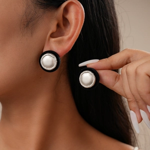 Vintage Runde Ohrstecker Mit Beflockung Legierung Harz Und 925 Sterling Silber Ohrringpfosten Retro Mode Schmuck Damen