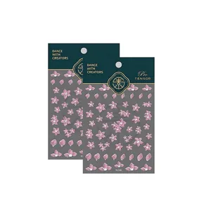 Self-adhesive 5D embossed nail art stickers with pink floral and petal patterns