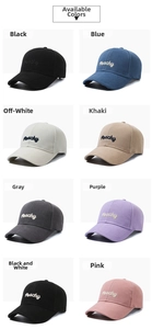 Detailed grid view of assorted colors and Peachy embroidery on cotton baseball caps