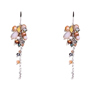 Vintage bohemian glass bead tassel earrings with golden leaf charms and ethnic hooks