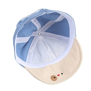 Baby teddy bear sun hat in sky blue and cream with quick-dry breathable inner lining