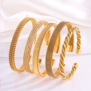 Brazalete Abierto De Malla Trenzada De Moda Para Mujer De Acero Inoxidable Textura De Metal Retorcido Joyería Ajustable