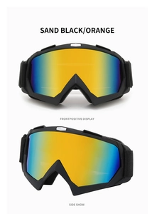 Front and side views of sand black ski goggles with orange gradient lenses for outdoor sports