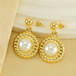 Orecchini A Lobo Con Künstliche Perle Girasole Placcati Oro 18K Acciaio Inossidabile Stile Francese Gioielli Eleganti Per Donna