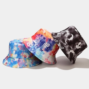 Cappello Alla Pescatora Reversibile Cotone Tela Tie Dye Stampa Fungo Farfalla Luna Estate Protezione Solare Outdoor Streetwear Casual