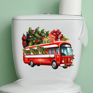 Self-adhesive Christmas toilet sticker with red truck and gingerbread man design
