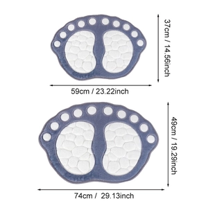 Non-slip grey bathroom floor mats with 3D pebble pattern and size dimensions
