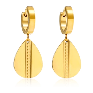 Elegant 18K gold-plated stainless steel teardrop hoop earrings with textured relief design