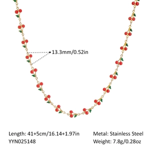 Detailed size chart for the gold cherry pendant necklace in 18K stainless steel finish