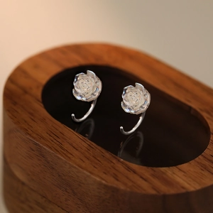 S999 Sterling Silver Iridescent Rose Flower Drop Earrings Elegant Floral Dangle Hook Earrings For Women Sweet Fresh Jewelry