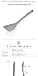 Makro-Detail des grauen Silikon-Pfannenwenders mit 5mm flacher Kante und 150-Grad-Winkel Design