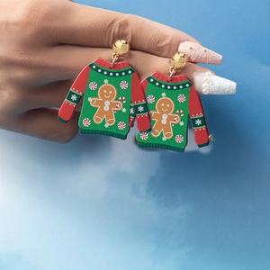 Boucles D'oreilles Pull De Noël Moche Acrylique Bonhomme De Pain D'épices Flocons De Neige Sucre D'orge Bijoux De Fête