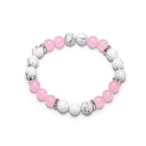 Fashionable beaded bracelet featuring pink quartz, white turquoise, and crystal spacers