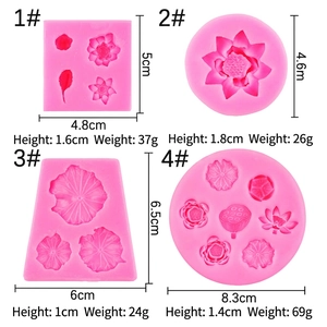 Pink lotus flower and leaf silicone fondant mold set with multiple size specifications