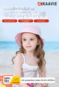 Detail showing kids UV-cut sun hat with UPF 50+ protection and breathable pink fabric