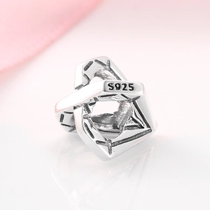 S925 sterling silver geometric hollow bead charm for DIY minimalist jewelry making