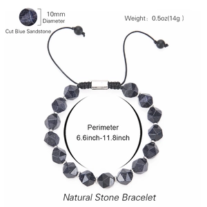 Adjustable 10mm faceted blue aventurine natural stone beaded bracelet with sizing details