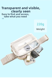 Detailed view of 220g transparent nylon waist bag showing storage for daily essentials